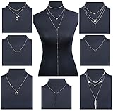 Jstyle 8 Pcs Simple Layered Choker Necklace For Women Girls Sexy Long Chain Y Necklace Bar Feather Pendent Necklace (Style C:8Pcs(Gold))