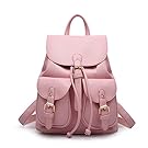 Hynbase Women Fashion Retro Summer Soft Leather Drawstring Backpack Cute Travel Schoolbag Shoulder Bag Pink
