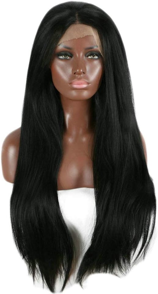 Long 1B# Black Straight Heat Resistant Fiber Wigs For Women Fully Replacement Synthetic Lace Front Wigs for Cosplay/Holiday/Party - Image 4
