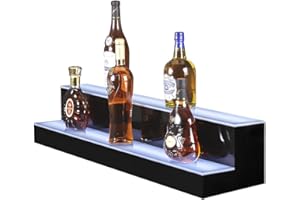 MESAILUP LED Lighted Liquor Bottle Display Shelf 40 Inch 2 Step Bar Liquor Bottle Shelf Commercial Lighting Shelves with Remote Control(2 Tier, 40 inch)