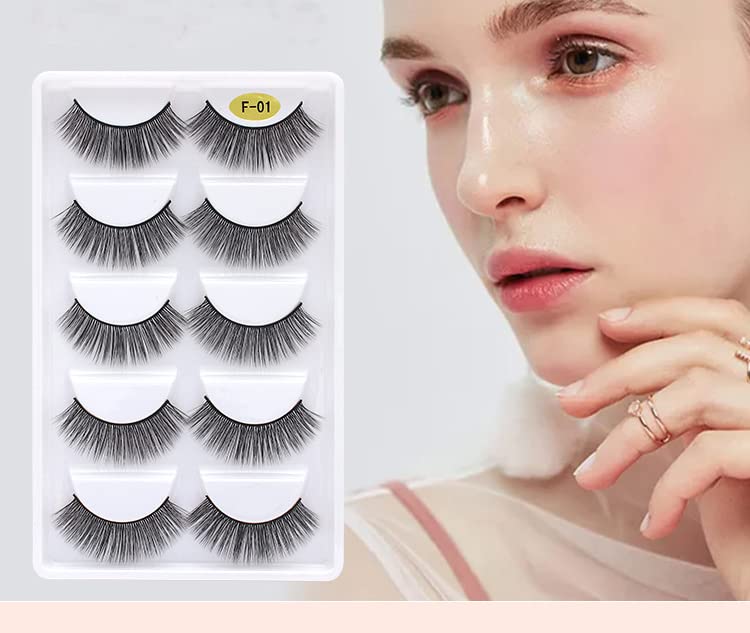 BSLVWG False Eyelashes, 5 Pairs 3D Faux Mink Fake Eyelashes Handmade Dramatic Thick Crossed Cluster False Eyelashes Black Nature Fluffy Long Soft Reusable (F06)