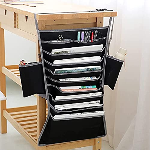 FakeFace Classroom Hanging Desk-Side Organizer 10 Compartment Oxford Caddy Storage Bag Adjustable Hanging Rack Storage Pocket Textbook Holder for Books, Pens and Water Bottle, Table Organizer