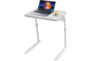 Athena Collection Folidng TV Tray Portable Small Folding Table 6 Height Adjustable & 3 Tilt Angle Adjustable, TV Dinner Table Tray for Living Room Small Space Eating on Couch Sofa Bed, White