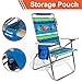 High Seat Beach Folding Chair Lightweight Alumium Frame Recline with Cup Holder and Storage Pouch for Outdoor Camping Hiking