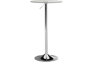 Flash Furniture Chad 23.5'' Round Glass Cocktail Table with Adjustable Height Frame, Bar Height Table for Commercial or Residential Use, Clear/Chrome