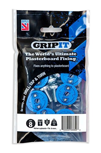 GripIt Drywall Anchor Fixing Holds Up To 250 Pounds or 113 Kilograms of Weight. Perfect For Hanging Heavy Items Such as TVs, Boilers, Cabinets on Plasterboard Walls. Removable and Reusable Screws - (8 Pack)