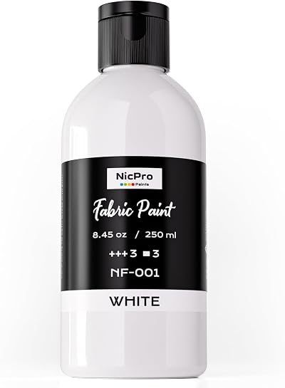 Nicpro 8.45 oz White Fabric Paint Permanent Non-Toxic for DIY Crafts