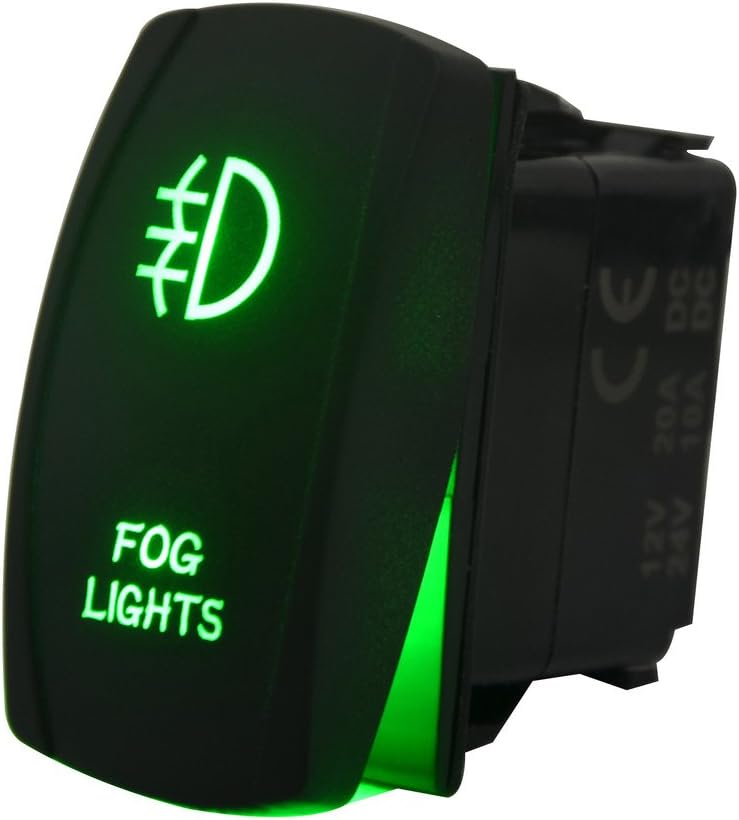 Stark 20A 12V Laser Etched Rocker Switch - Green LED, "SASQUATCH LIGHTS" Graphic, ON/OFF