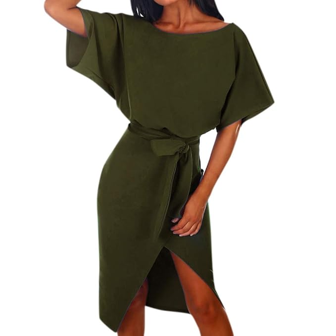 belted wrap midi dress