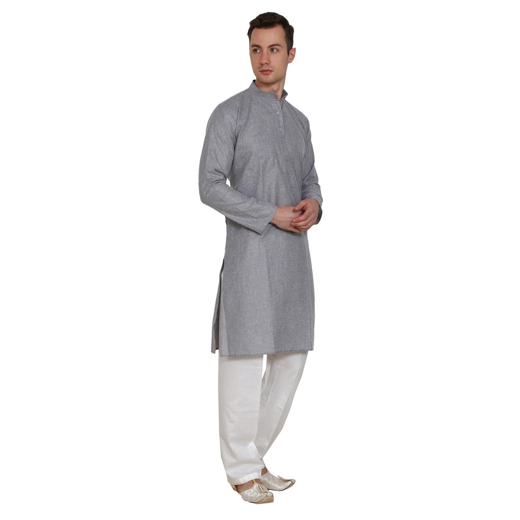 royal kurta men's cotton linen steel grey kurta pyjama set