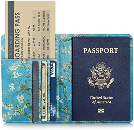 TDA TradingTDA Travel Passport Holder Wallet Multi-Purpose RFID Blocking ID Cards PU Leather Case Cover (Blossom)