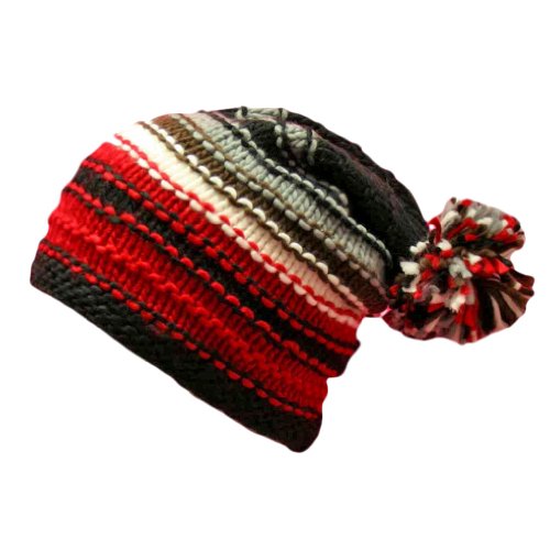 Black Multicolor Striped Knit Slouchy Beanie Hat Black Multicolor Striped Knit Slouchy Beanie Hat