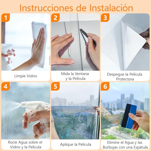 Weeoley Vinyl for Mirror-Effect Glass Adhesive Vinyl Unidirectional Reflective Glass 44.5 × 200 cm, Anti UV Anti Heat Privacy Protector Protects the Sun for Home Shop Office | Adhesivo Cristal Unidireccional Reflectante Anti UV Protector de Privacidad Protege del Sol para Hogar Tienda Oficina
