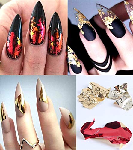 48pcs Nail Art Stickers & Decals Kit - Nail Dried Flowers Stickers, Colorful Nail Paillette Chip Foil Glitter, Ice Mylar Shell Foil Slice,Mixed Nail Diamonds with a Tweezer and a Nail Brush