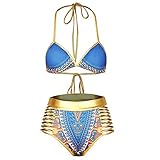 Chenghe Womens African Tribal Metallic 2 Pieces Cutout Adjustable Bikini Sets Swimsuits