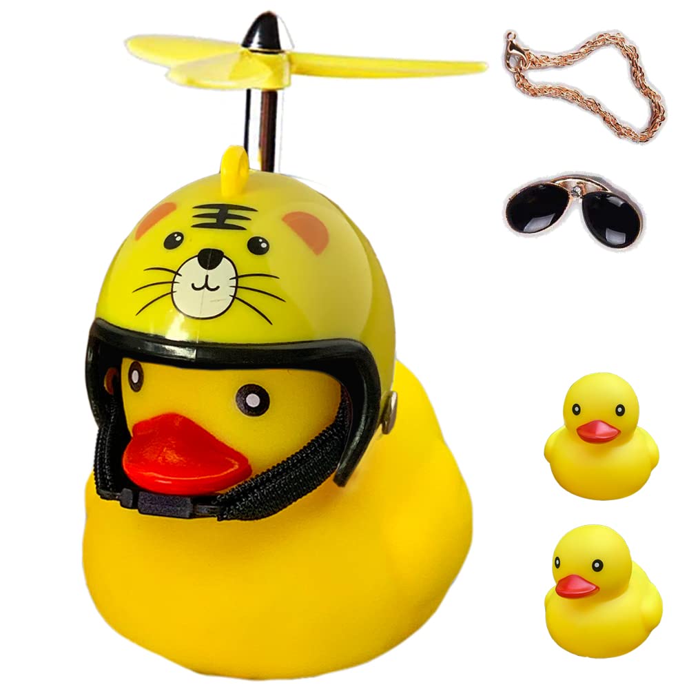 ACEDOAMARE Duck Bike Bell, Cute Rubber Yellow Duck Bicycle Accessories with LED Light Propeller Helmet Squeeze Horns for Cycling Motorcycle Car Handlebar Bicycle (Tigger)