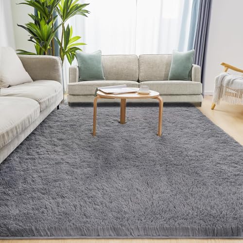 Puremy Hochflor Teppiche Wohnzimmer Flauschiger Weich, 160x220cm, Grau