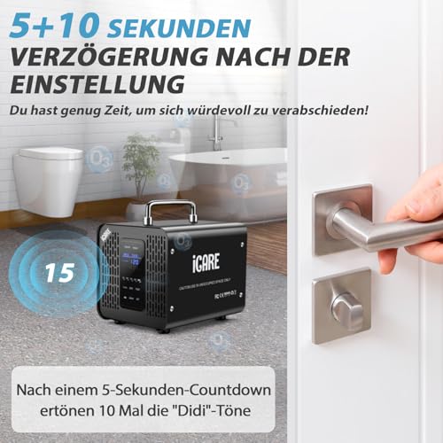 Smart Ozone Generator 60000 mg/h with 2 Modes, Digital Ozone Generator for Water and Air, Ozone Device with 120 Minute Timer for 300 ㎡ Odour Killer for Car, Smoke, Pet Odours, Kitchen Odours