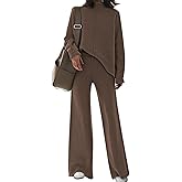 Viottiset Women's 2 Piece Outfits Sweater Set Wide Leg Pants High Neck Sweatsuit Loungewear