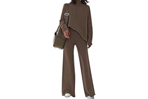Viottiset Women's 2 Piece Outfits Sweater Set Wide Leg Pants High Neck Sweatsuit Loungewear