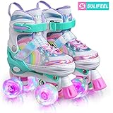 SULIFEEL Rainbow Unicorn 4 Size Adjustable Light up Roller Skates for Girls Boys for Kids - Small(US 9-12)