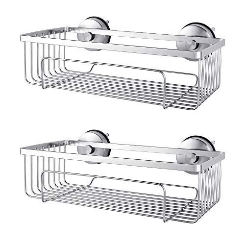 YOHOM 2Pcs Strong Vacuum Suction Cup Shower Caddy Shelf Bath Organizer Baskets Rust Proof Stainless Steel Brushed Suction Shower Holder Rack for Shampoo Conditioner Bathroom Kitchen Storage - Thumbnail 7