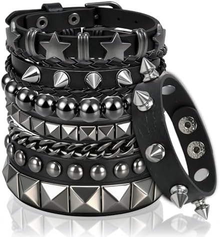 Amazon.com: Kefley Black Leather Bracelet for Men Women Punk Star