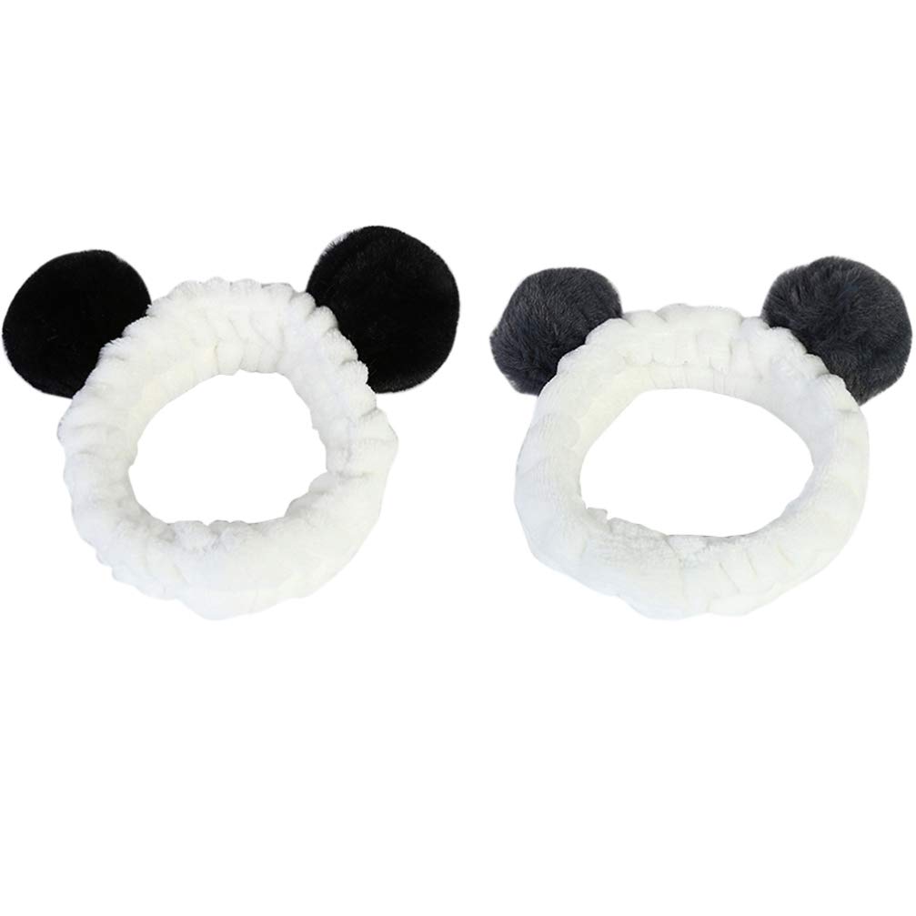 Minkissy 2pcs Animal Ears Headbands Plush Headband Furry Pom Ball Headband for Washing Face Makeup Shower Spa Yoga Running
