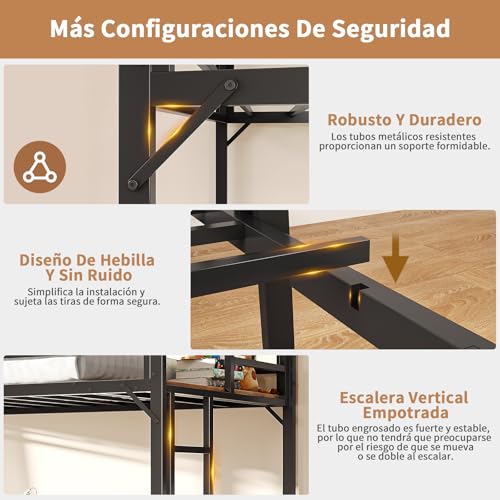 Simple Wisdom Literas de 3 Camas,Literas Individuales Tiene Tres Base Cama Individual,Litera Triple con Mesa,Equipado con Barandillas y Escaleras,La Base Metal es Resistente y Estable (Color Retro)