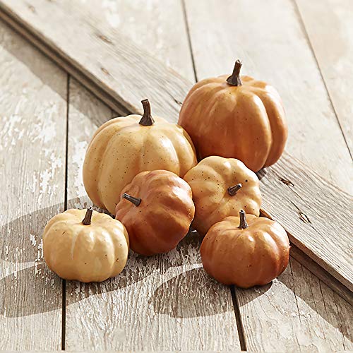 Raz Vibrant Orange Brown Pumpkins 4 inch Foam Decorative Tabletop Figurine, Bag of 6