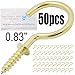 Shells 50PCS Gold Color Copper Plated Metal Cup Hooks Round End Screw Hooks Self-tapping Screws Hooks Question Mark Shape Hooks 0.83 Inch