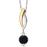Gem Stone King 925 Silver and 10K Yellow Gold Black Onyx Pendant Necklace for Women | 0.48 Cttw | Gemstone December Birthstone | Round 5MM | With 18 Inch Silver Chain
