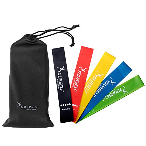 SYOURSELF 5 Exercise Resistance Bands -Fitness Trainer Equipment for Abdominal,Strengthen, Gym,Home,Travel,Carpet,Hard Floors+ Fitness Chart+Gift Bag (5 Colors, 5 Pack Resistance Bands)