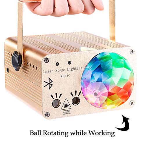 Flysight Disco Ball Party Lights with Bluetooth Speaker, Sound Activated DJ LED USB Party Lasers Lights with Remote Control Support SD Card for Room Dance Parties Birthday DJ Bar Club Pub (Gold)