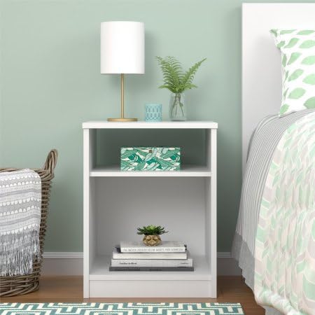 Amazon Com Mainstays Nightstand Features Open Top Shelf And Bottom Cubby No Usb White Kitchen Dining