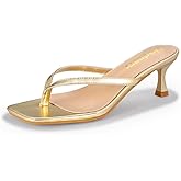 Hodeery Women's Kitten Heels Thong Sandals Open Square Toe Flip Flop Low Heels 2.5 Inch Slip On Sexy Women Dressy Slide Shoes for Casual
