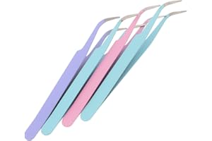 SHINEOFI 4pcs Precision Tweezers, Stainless Steel Pointed Tweezers for Craft, Nail Sticker and Scrapbooking Tools with Protec