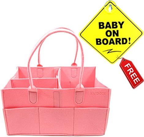 Baby Diaper Caddy Organizer Bag for Mom | Baby Shower Gift for Newborn | Portable Travel Nursery Storage for Boys &amp; Girls | Baby On Board Sign with Suction Cup for Car (Pink)