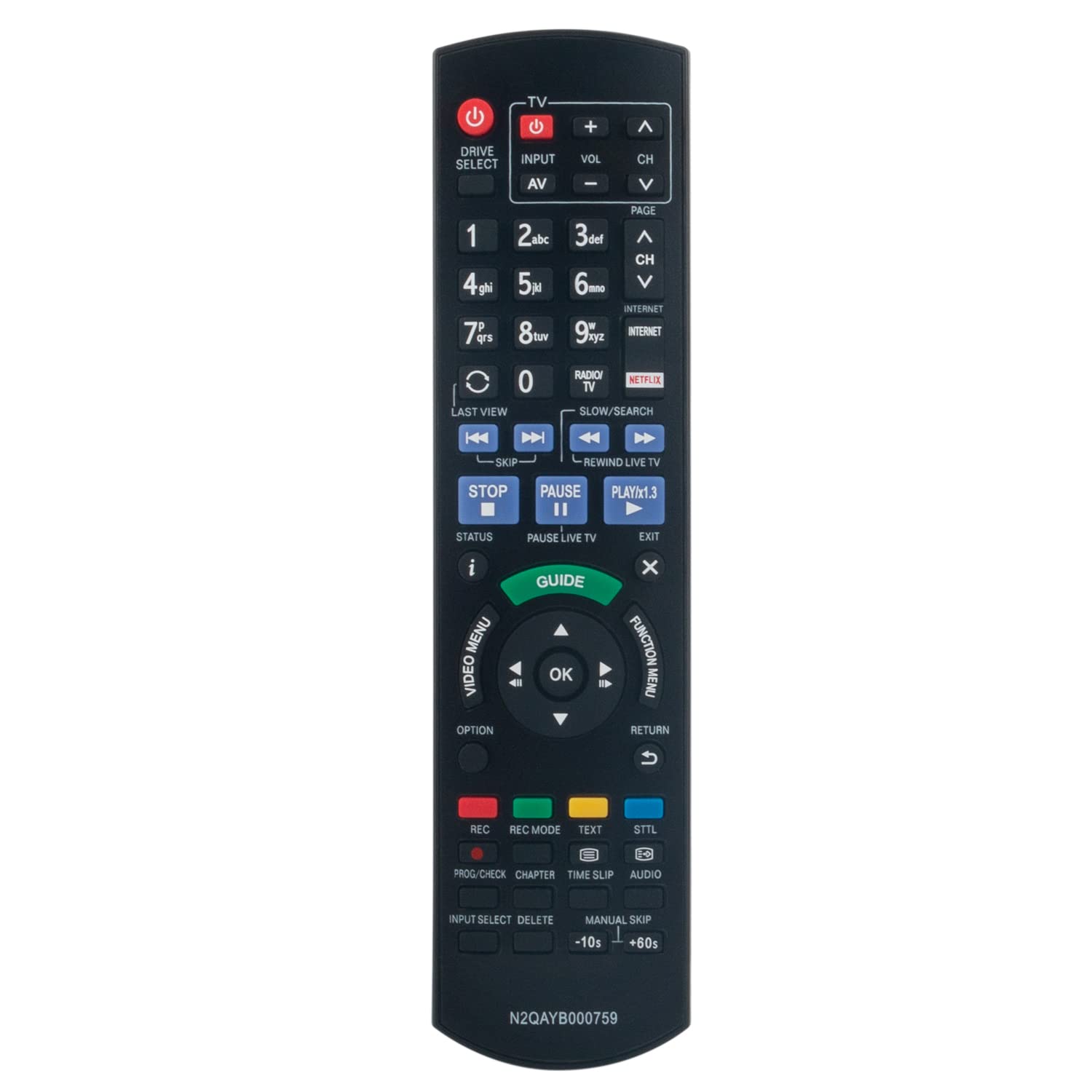Replacement Remote Control Fit for Panasonic Blu-ray Disc Recorder DMR-BST835 DMR-BST735 DMR-BST730 DMR-BCT820 DMR-BCT720 DMR-BCT721 DMR-BCT650 DMR-BST650 Remote N2QAYB000759 N2QAYB001046