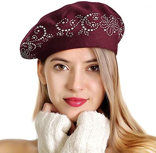 LADYBRO Rhinestone Beret Hats for Women 