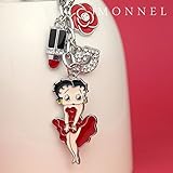 Z254 Cute Red Betty Boop Lip Stick Rose Kiss Charms Keychain
