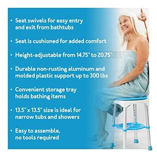 Carex Easy Swivel Bath Stool and Bathtub Stool Shower Stool, Adjustable Rotating Bath Seat and