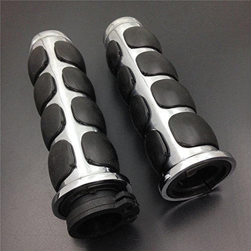 Chromed Plain 1" Rubber Handlebar Grip for Harley Chopper Bobber Touring Sportster motorcycle - Thumbnail 2