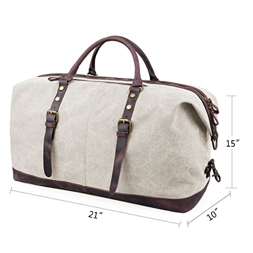 Jack&Chris Oversized Canvas Leather Trim Travel Tote Duffel shoulder