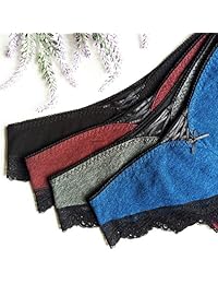 ATTRACO - Braguitas de encaje para mujer, 4 unidades, de algodón, con cordón en G