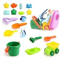 Kids Beach Toys Toddlers Beach Sand Toy Set Dump Truck Duck Bucket Mesh Bag Soft Plastic (18 PCS)