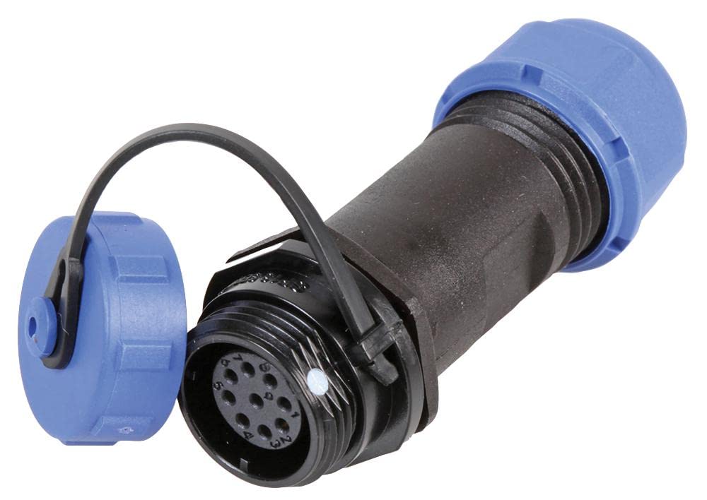 PRO ELEC 9-Pole Circular Threaded Inline Socket – 5–8mm Cable, IP68 Waterproof, Gold Contacts, Nylon Body, Threaded Coupling – PELR0141