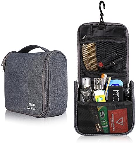 Hanging Toiletry Bag, Waterproof Travel Toiletry Organizer for Women Men Shaving Kits, Makeup, Accessories Light Blue Grey
