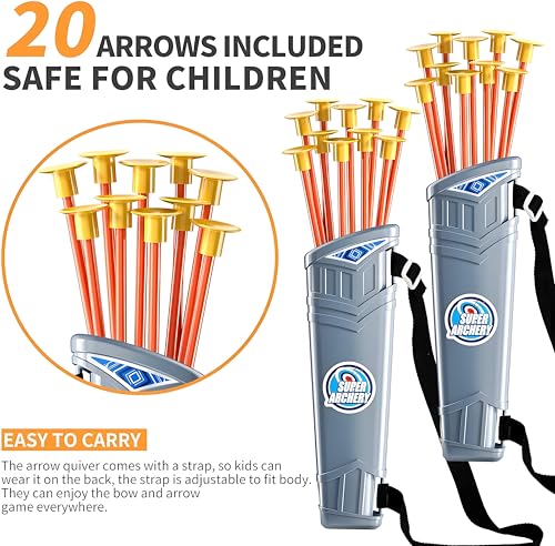 2 Pack Set Bow and Arrow Archery Toy for Kids, LED Light Up with 20 Suction Cup Arrows Target & Quiver, Outdoor Toys - Improve Fine Motor Skills, Hand-eye Coordination and Collaboration Abilities