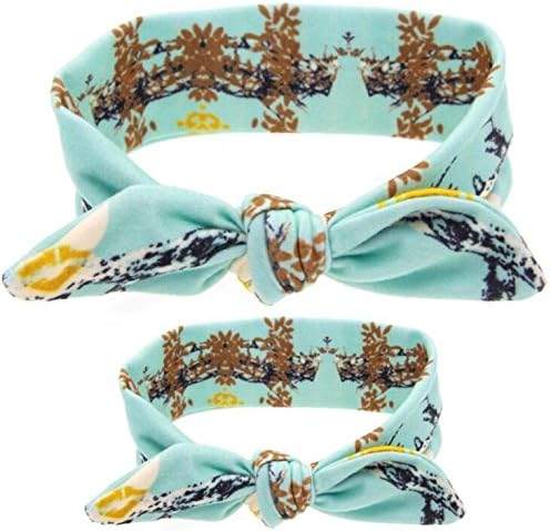 2PC/Set Mommy and Me Matching Headbands Rabbit Ears Hair Bands Soft Cotton Bowknot Headband Photo Prop Gift Doubtless Bay (Turquoise)